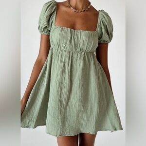 Princess Polly Light Sage Puff Sleeve Square Neck Mini Dress